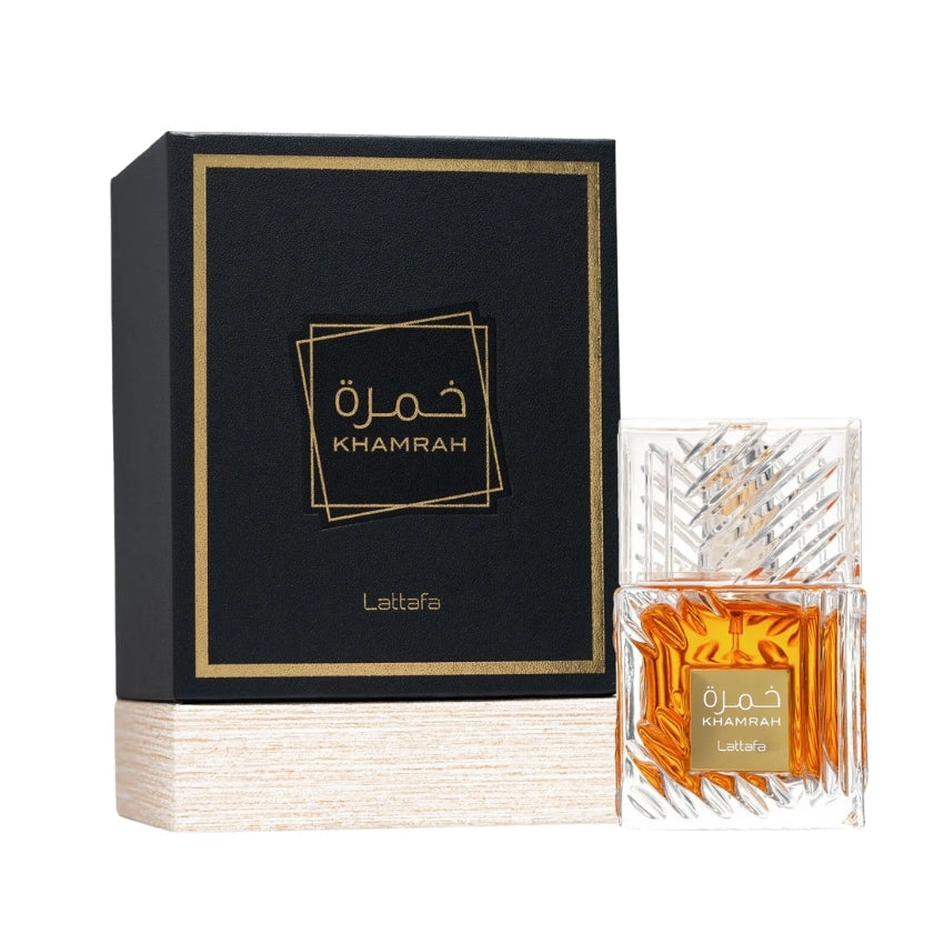 Confezione e bottiglia Khamrah fragranza speziata e gourmand Amira Essence