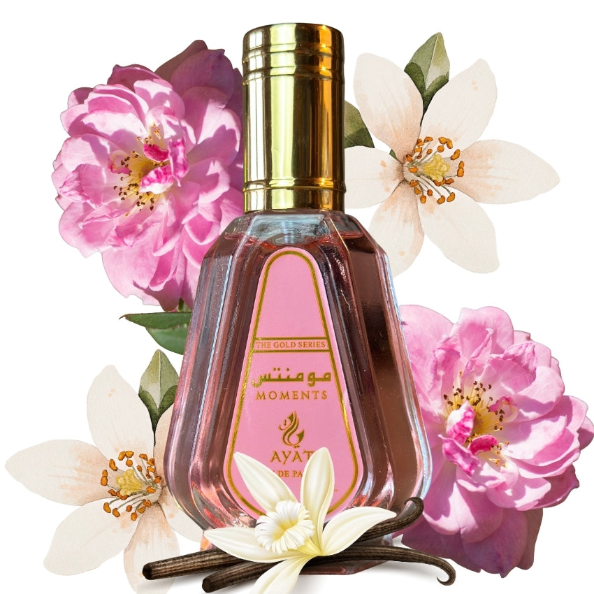Dettaglio packaging Moments fragranza orientale con arancia bergamotto e tuberosa