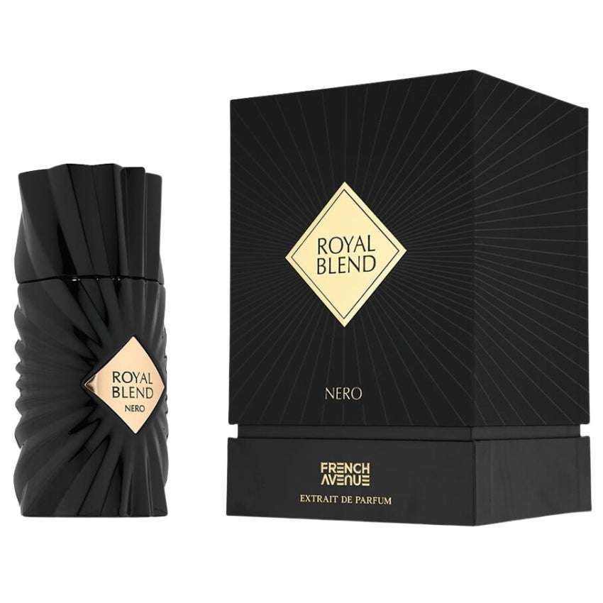 Confezione e bottiglia Royal Blend Nero fragranza avvolgente Amira Essence