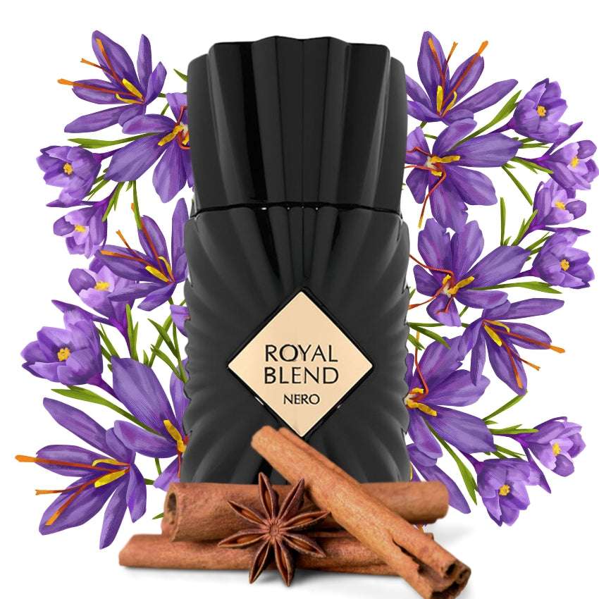 Royal Blend Nero profumo con note bergamotto noce moscata zafferano Amira Essence