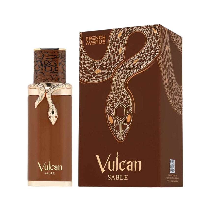 Confezione e bottiglia Vulcan Sable fragranza intensa e avvolgente Amira Essence